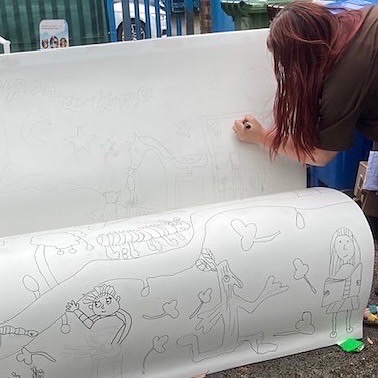 Me mapping out the book bench design