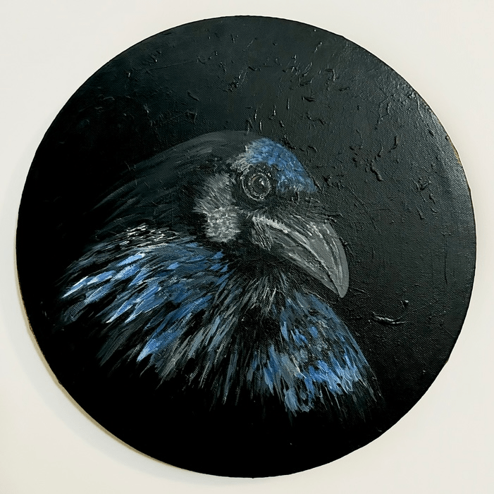 Painting of raven in acrylic paint